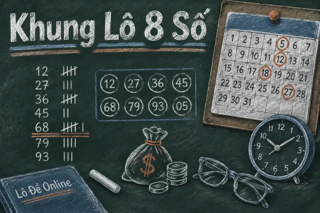 Khung lô 8 số là cách bạn chọn sẵn một dàn gồm 8 con lô (mỗi con là 2 số cuối của một giải trong bảng kết quả xổ số kiến
